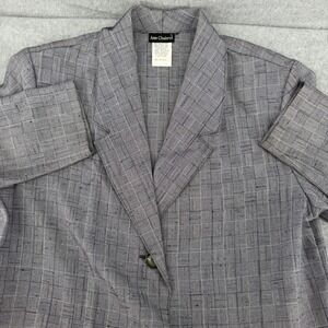 Ann Chabrol Vintage Blazer Womens 13 Black White Grid Textured Double Button USA